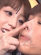 Japanese sperm lesbians do some very messy cum swapping